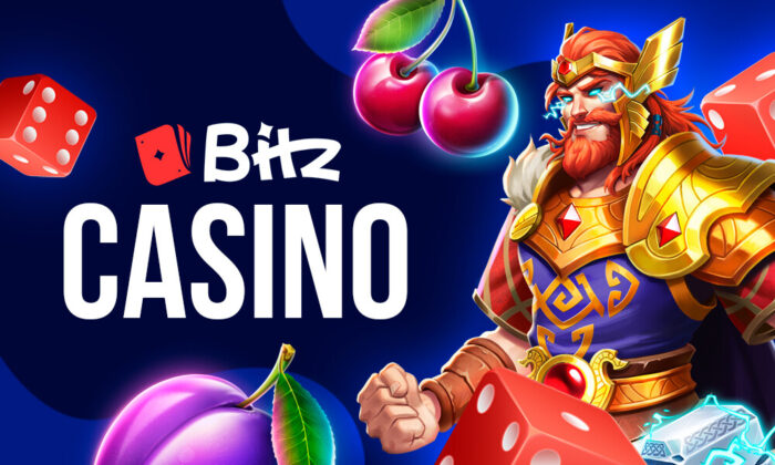 Головна сторінка Bitz Casino з банером бонусу +100% на перший депозит